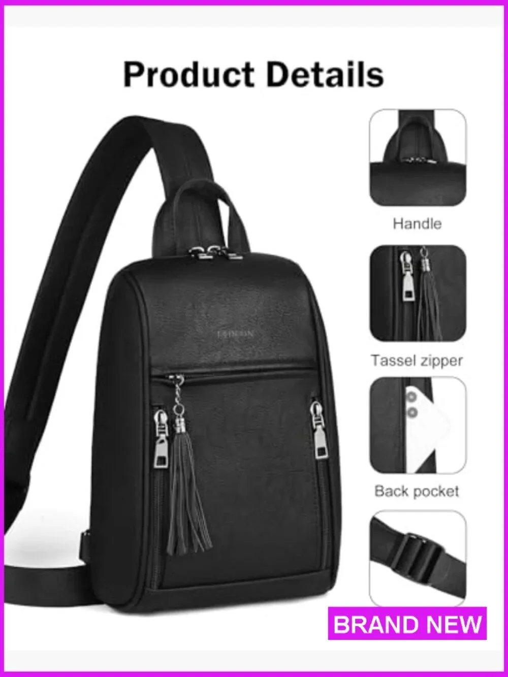 Sling Bag Crossbody Backpack with Tassels Lightweight Travel Purse